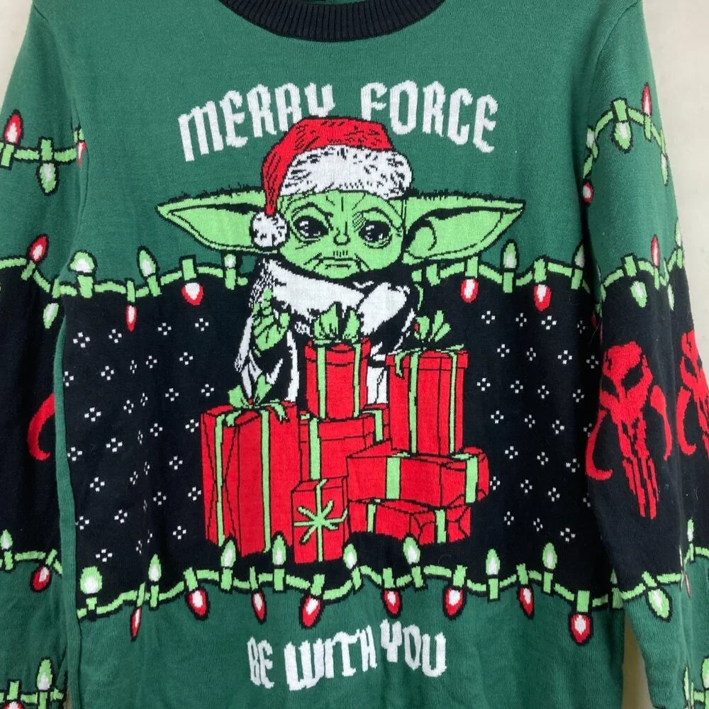 Star Wars Christmas Sweater Mens Sz M/ L The Mandalorian Yoda Green‎ Holiday